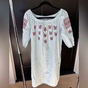 Miu Miu Light blue denim style embroidered dress